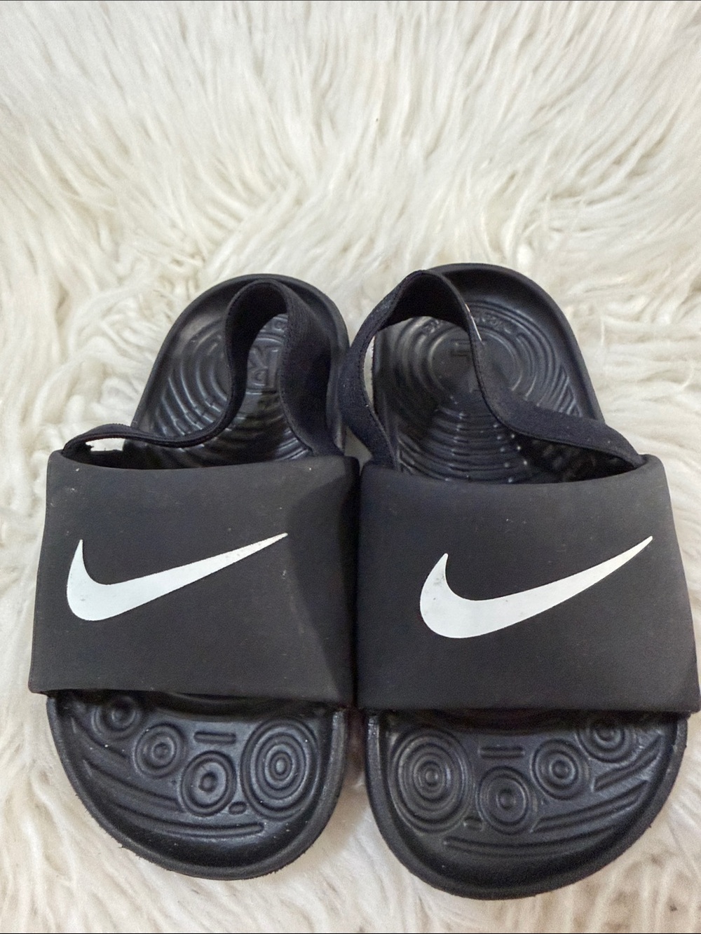 Nike Kids Black Slide Sandals with White Swoosh Logo Size 6
